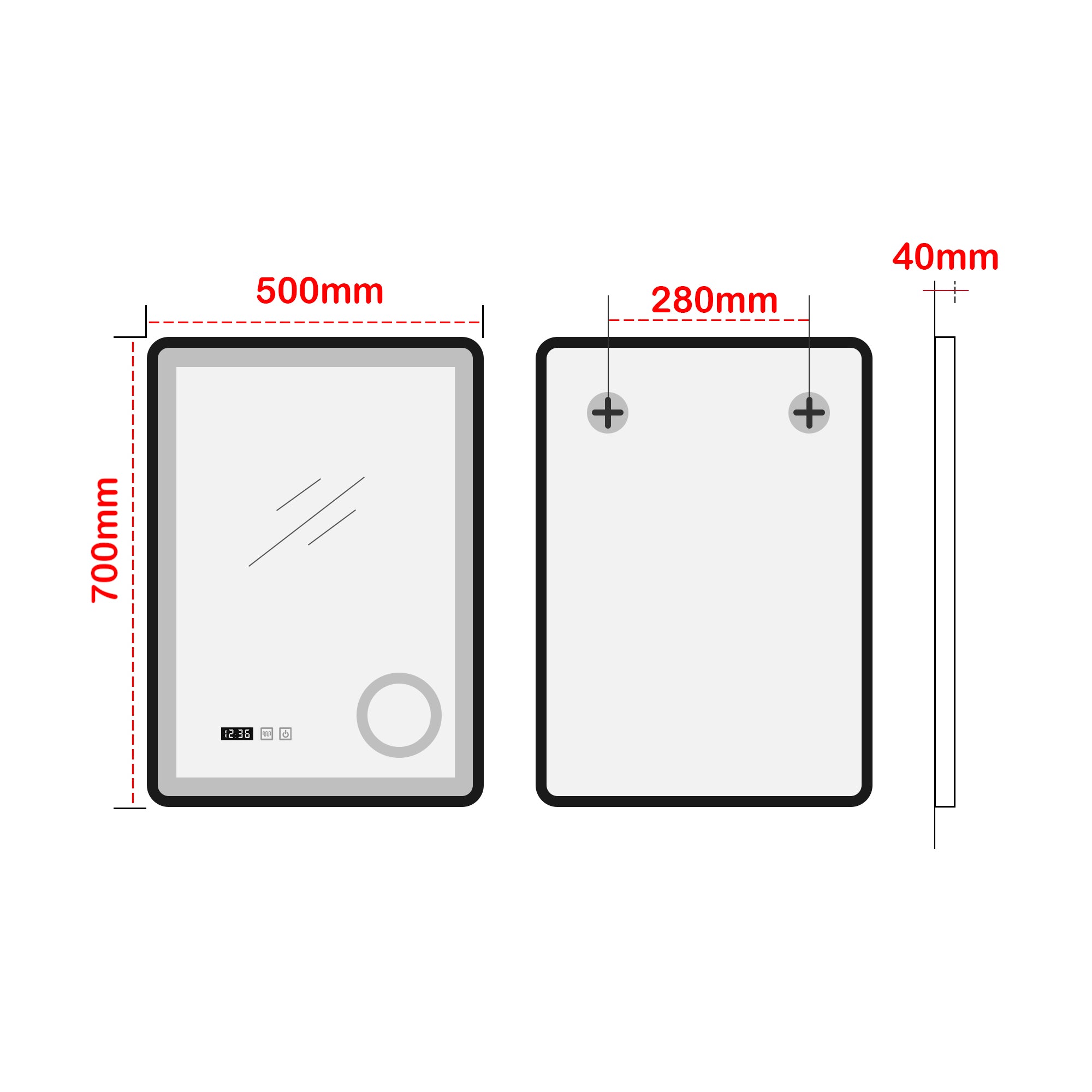 Specchio LED da Parete Pescara Multifunzionale 50 x 70 cm Cornice Nera pro.tec