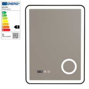 Specchio LED da Parete Pescara Multifunzionale 50 x 70 cm Cornice Nera pro.tec