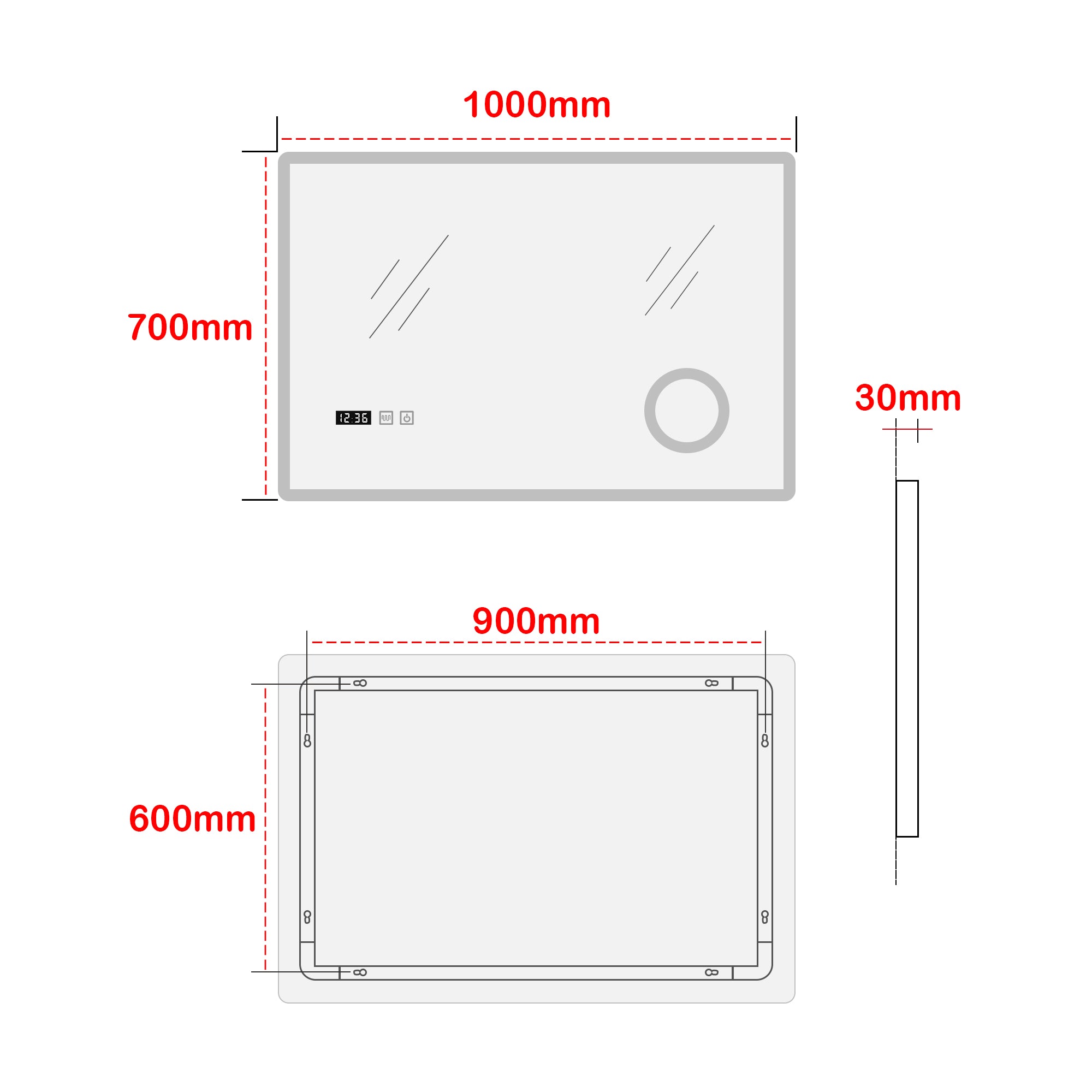 Specchio LED da Parete Racale Multifunzionale Cornice Bianca 100 x 70 cm pro.tec