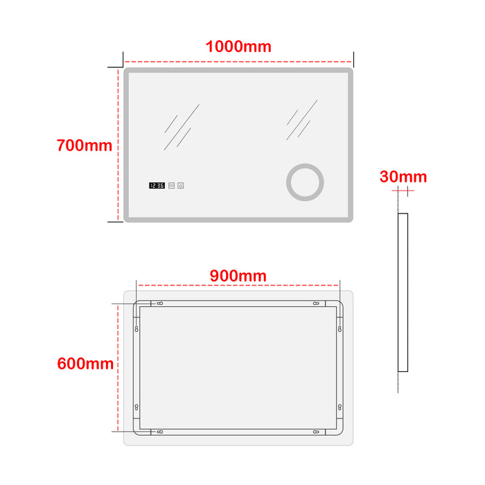 Specchio LED da Parete Racale Multifunzionale Cornice Bianca 100 x 70 cm pro.tec