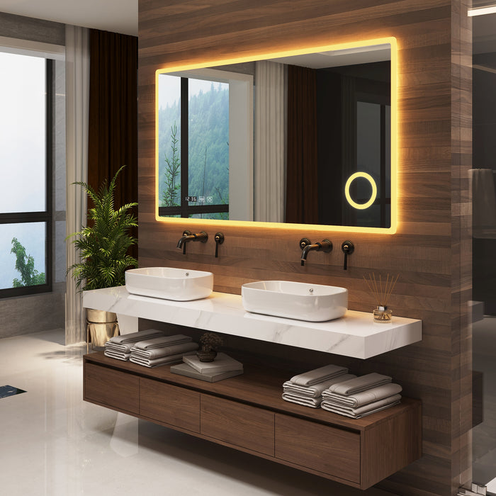 Specchio LED da Parete Racale Multifunzionale Cornice Bianca 100 x 70 cm pro.tec