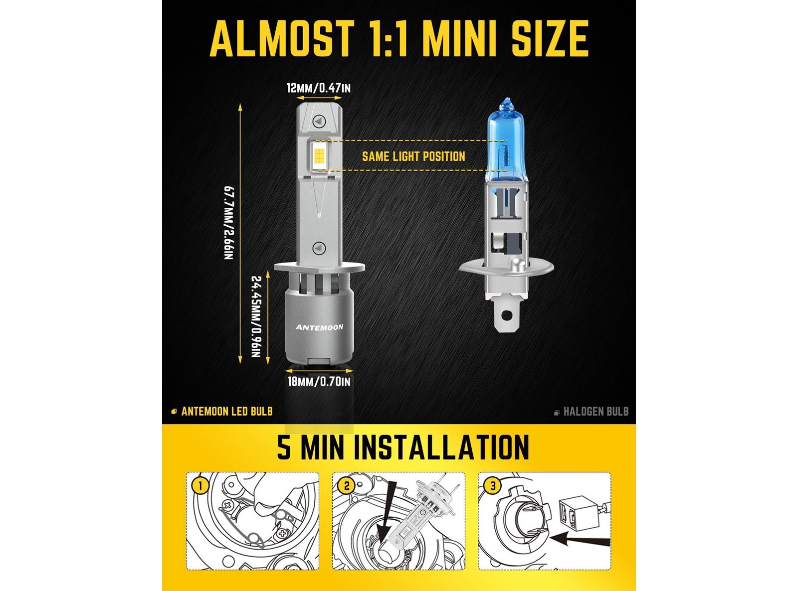 LED H1 Lampadine per Fari Auto Canbus 6000K Bianco 12V 24V Abbaglianti e Anabbaglianti Sostituzione per Alogena e Xeno