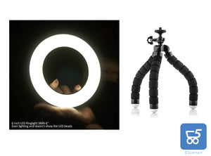 LED Ring light 15 cm diametro SMN-6 3 Colori Dimmerabile con Mini Tripod Flessibile
