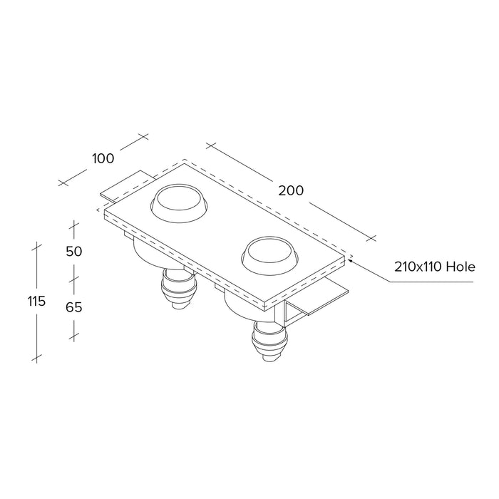 LELANTO faretto Incasso Orientabile 2 Luci attacco GU10 Bianco in alluminio e gesso l.20cm