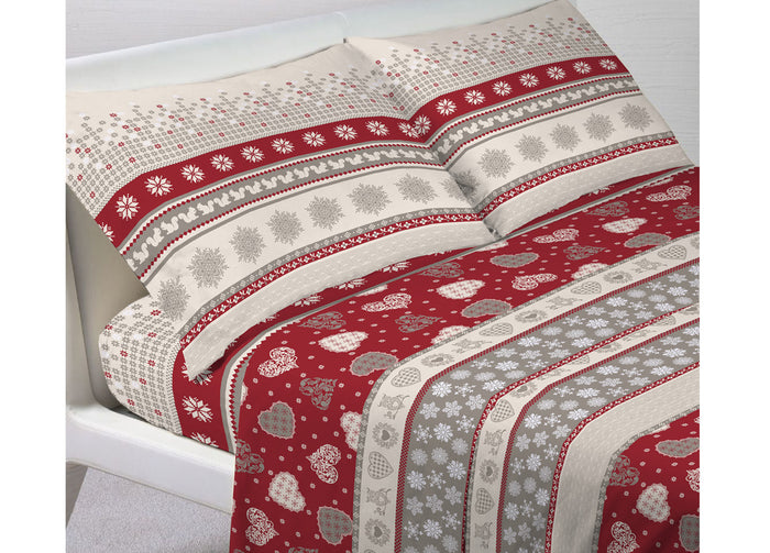 Completo Lenzuola Letto In 100% Cotone Stile Tirolese Disegno Corvara - 1 Piazza e Mezza - Corvara