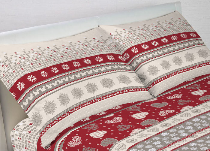 Completo Lenzuola Letto In 100% Cotone Stile Tirolese Disegno Corvara - 1 Piazza e Mezza - Corvara