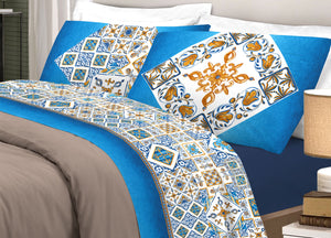 Completo Lenzuola In 100% Cotone Disegno Maiolica - 1 Piazza e Mezza - Blu