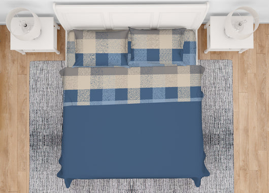 Completo Lenzuola In 100% Cotone Made Italy Disegno Scotland - Maxi - Azzurro