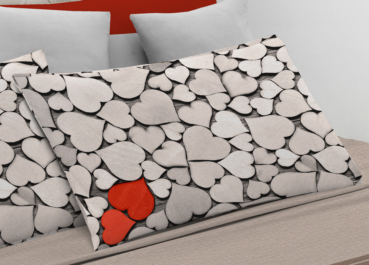 Completo Lenzuola In 100% Cotone Linea Digitale Spin-Off Disegno Love Love