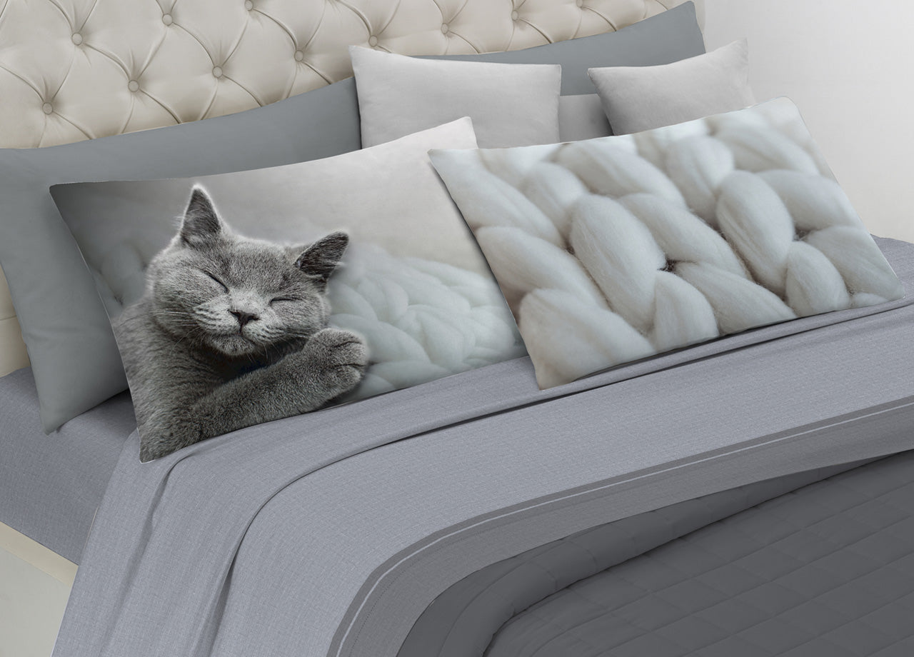 Completo Lenzuola In 100% Cotone Linea Digitale Spin-Off Disegno Sleep Cat