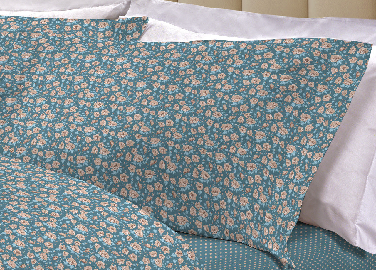 Completo Lenzuola Letto 100% Cotone Made Italy 3027 Disegno Provenza - Piazza E Mezza - Verde