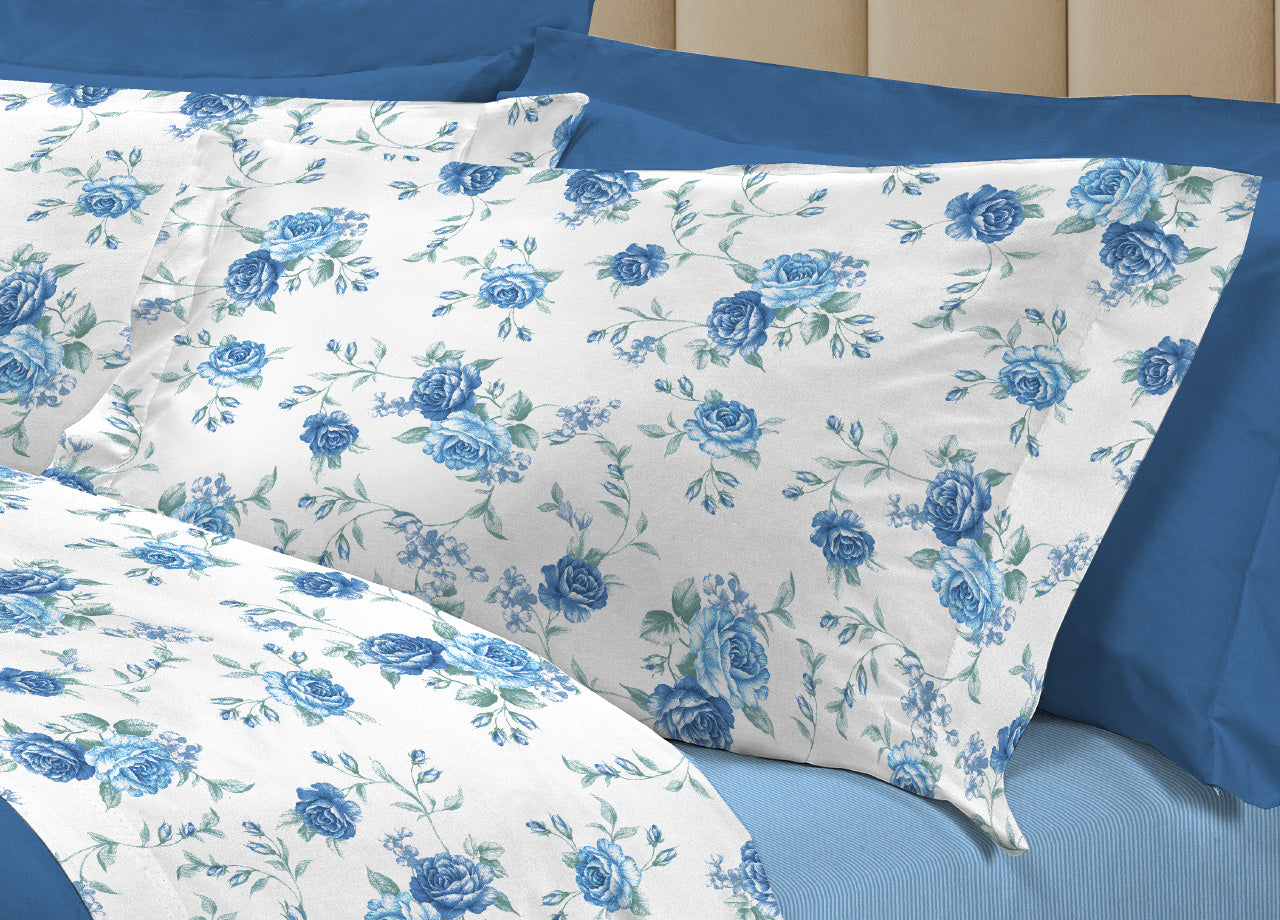 Completo Lenzuola Letto 100% Cotone Made Italy 3027 Disegno Sanderson - Singolo - Azzurro