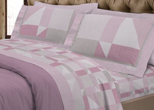 Completo Lenzuola Flanella Linea SuperEuropa 100% Cotone Disegno Atene 7879 - Piazza E Mezza - Rosa