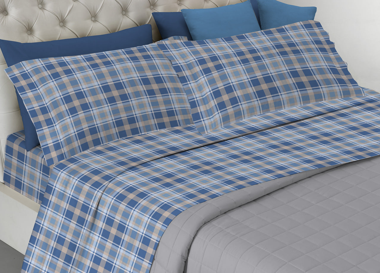 Completo Lenzuola Letto Pensieri Delicati 100% Cotone Disegno Ben - Piazza E Mezza - Azzurro