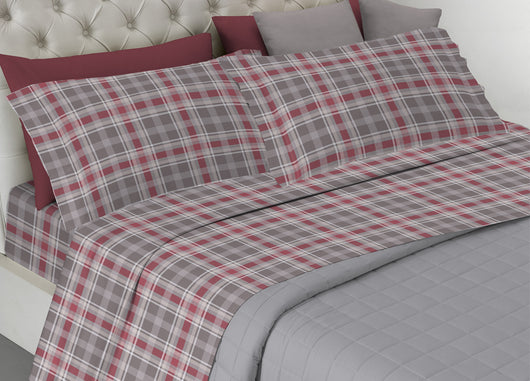 Completo Lenzuola Letto Pensieri Delicati 100% Cotone Disegno Ben - Matrimoniale - Tortora