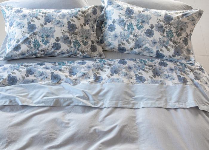 Completo Lenzuola Letto In Flanella 100% Puro Cotone Modello Bormio Dis. 2508 - 1 Piazza e Mezza - Azzurro 116