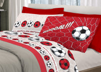 Completo Lenzuola Linea Pensieri Delicati 100% Cotone Disegno Calcio - Piazza E Mezza - Rosso