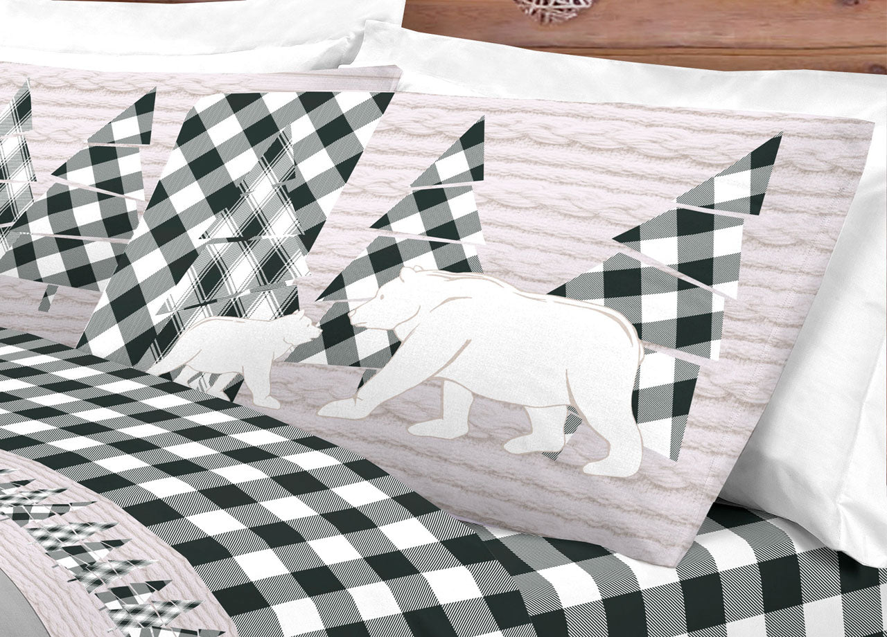 Completo Lenzuola Letto Pensieri Delicati 100% Cotone Dis. Canada - Matrimoniale - Grigio