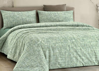 Completo Lenzuola Letto 100% Cotone Made In Italy Disegno Canva - Piazza e Mezza - Verde