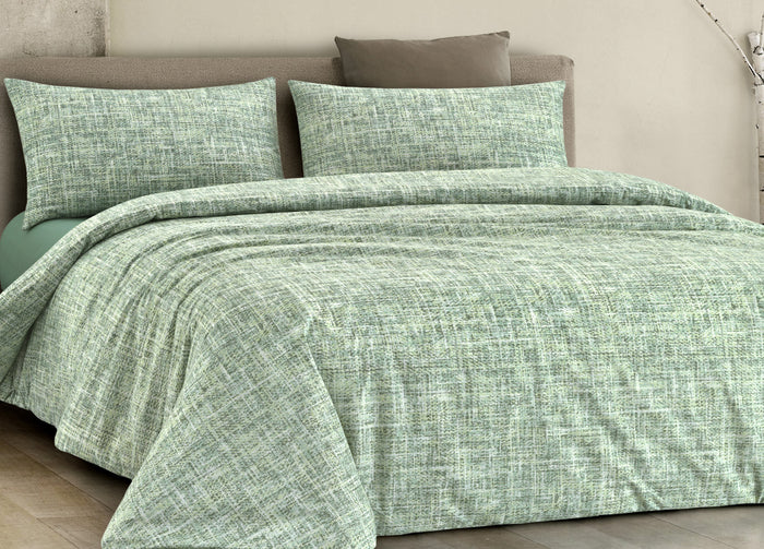 Completo Lenzuola Letto 100% Cotone Made In Italy Disegno Canva - Piazza e Mezza - Verde