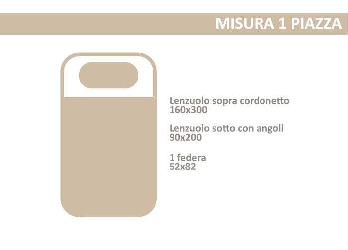 Completo Lenzuola 100% Cotone Made Italy Disegno Multicolor - Singolo - Beige