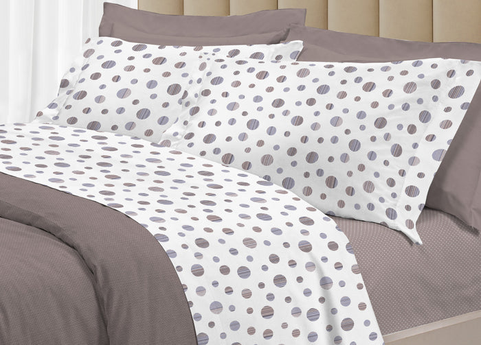 Completo Lenzuola Letto 100% Cotone Made Italy 3027 Disegno Dandy - Piazza E Mezza - Beige