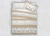 Completo Lenzuola In Cotone Flanella Disegni Natalizi Invernali Renne Cuori OB - Singolo - Dream Beige