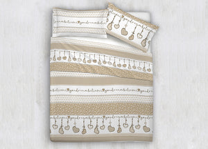 Completo Lenzuola In Cotone Flanella Disegni Natalizi Invernali Renne Cuori OB - Singolo - Dream Beige