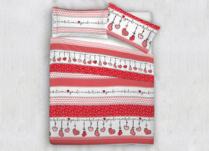 Copripiumino Sacco Piumone 100% Cotone Disegni Natalizi Invernali Renne Cuori OB - Matrimoniale - Dream Rosso