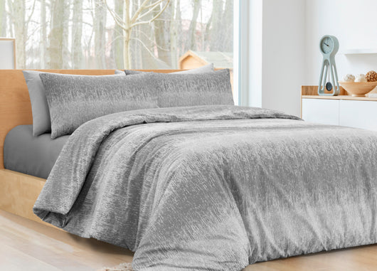 Completo Lenzuola Letto 100% Cotone Made In Italy Disegno Drops - Singolo - Grigio