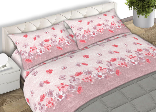 Completo Lenzuola Matrimoniale 100% Cotone Made Italy Disegno Emma CN - Matrimoniale - Rosa