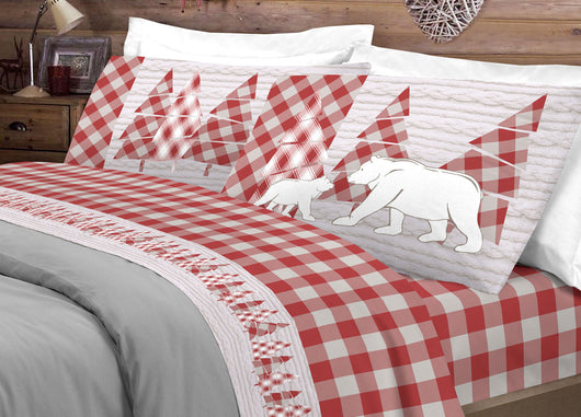 Completo Lenzuola Flanella Pensieri Delicati 100% Cotone Disegno Canada - Singolo - Rosso