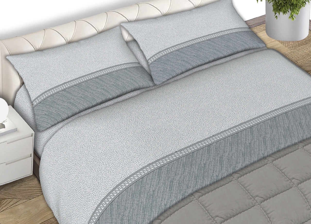 Completo Lenzuola Letto 100% Cotone Made Italy Disegno Borbon25 CN - Piazza e Mezza - Grigio