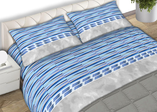 Completo Lenzuola 100% Cotone Made Italy Disegno Flow - Singolo - Azzurro