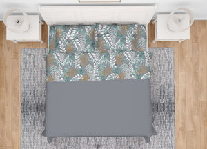 Completo Lenzuola In 100% Cotone Made Italy Disegno Foglie Botanico - Singolo - Foglie