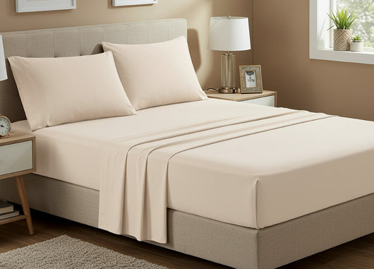 Completo Lenzuola No Stiro Estate In Tinta Unita In Microfibra Modello Francesca - Singolo - Panna