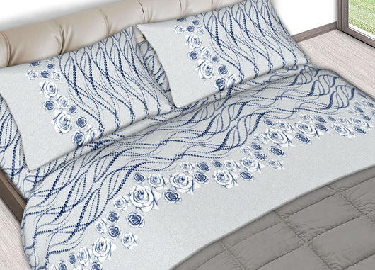 Completo Lenzuola Letto In 100% Cotone Made In Italy Disegni Assortiti C.N - 1 Piazza - Ginevra Azzurro