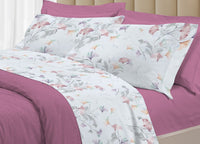 Completo Lenzuola Matrimoniale 100% Raso Cotone Floreale Dis. Ginko Colors