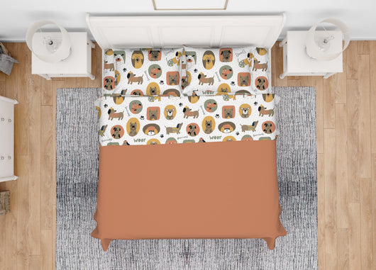 Completo Lenzuola Letto Morbida Flanella 100% Cotone Dis. Cani - Matrimoniale - Cani