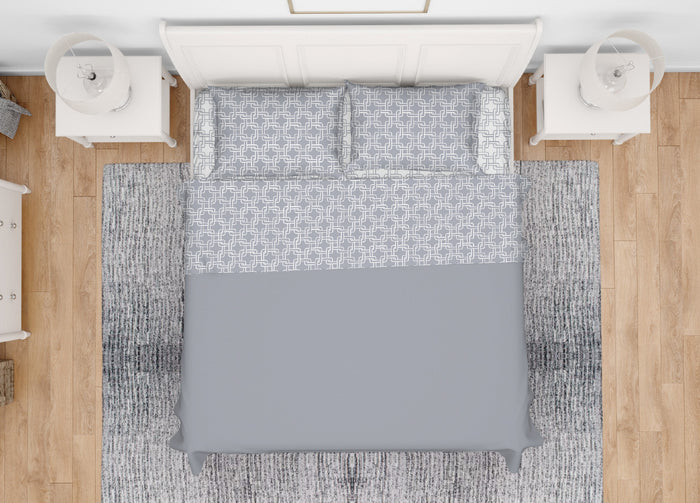 Completo Lenzuola Letto In 100% Cotone Made Italy Disegno Catena - Singolo - Grigio