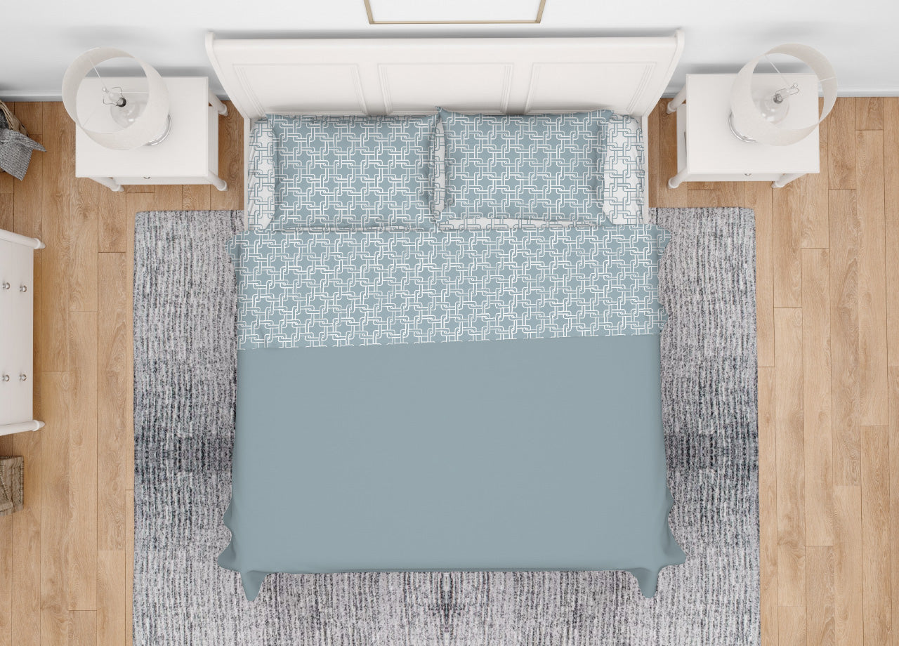 Completo Lenzuola Letto In 100% Cotone Made Italy Disegno Catena - Francese - Verde