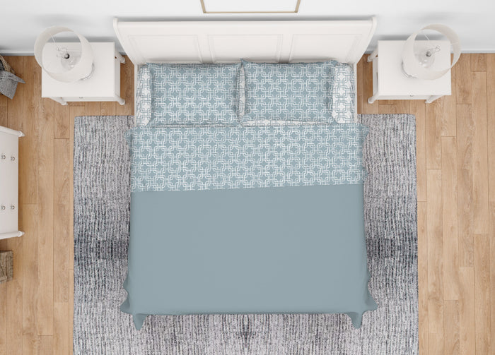 Completo Lenzuola Letto In 100% Cotone Made Italy Disegno Catena - Francese - Verde