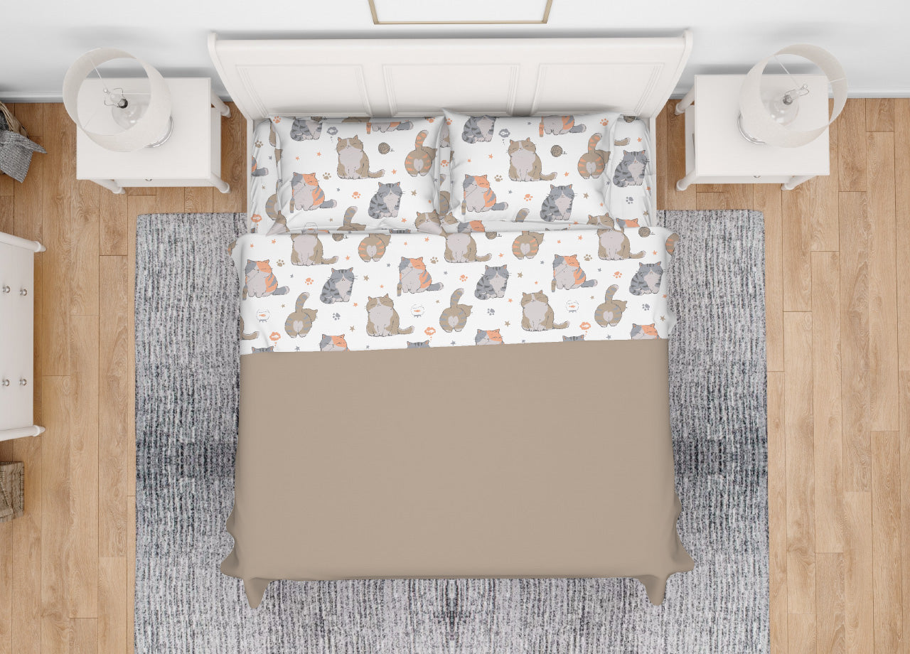 Completo Lenzuola Letto Morbida Flanella 100% Cotone Dis. Gatti - Maxi - Gatti