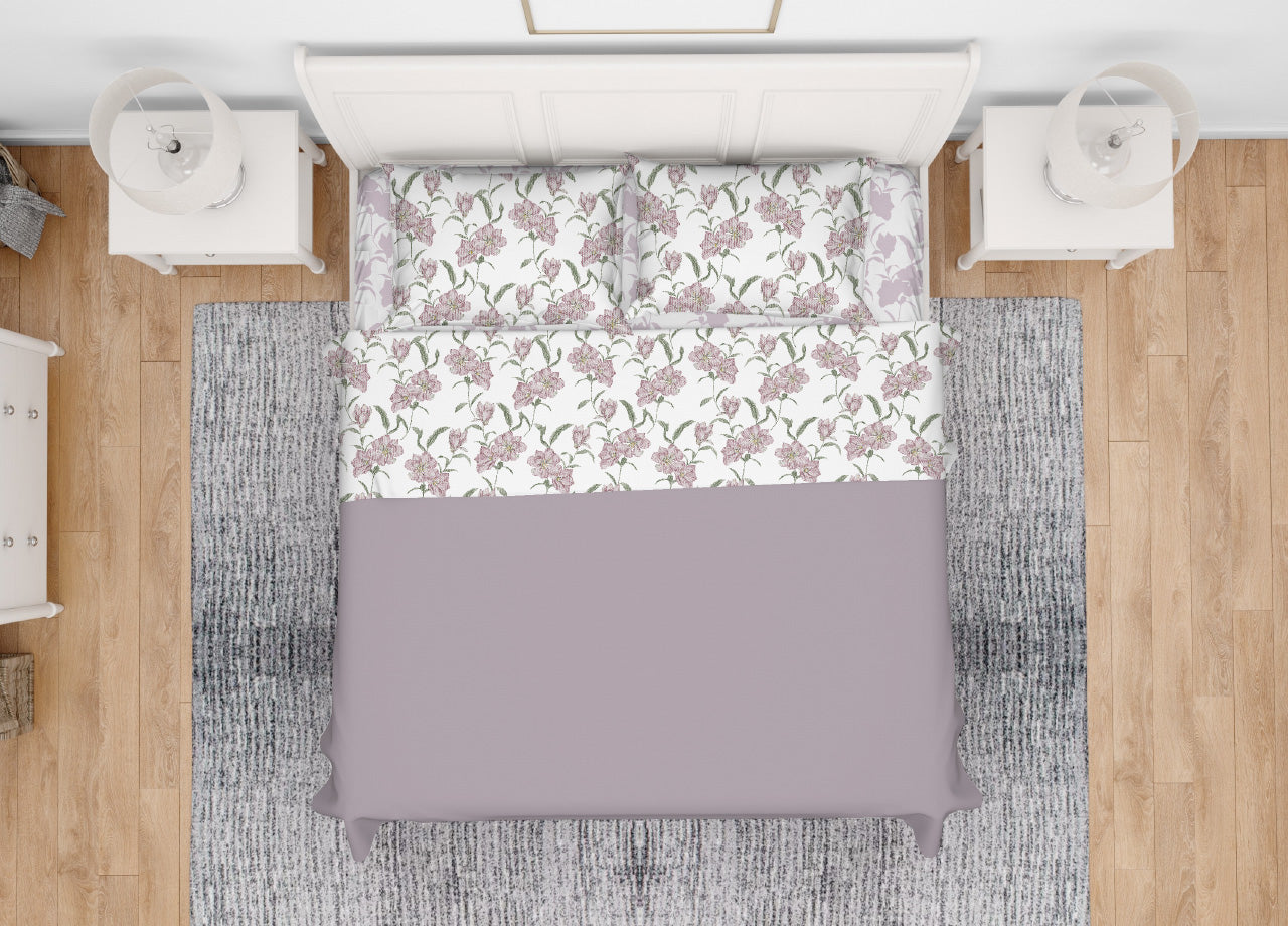 Completo Lenzuola Letto In 100% Cotone Made Italy Disegno Magnolia - Singolo - Rosa