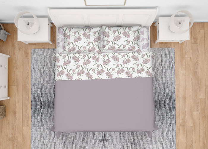 Completo Lenzuola Letto In 100% Cotone Made Italy Disegno Magnolia - Singolo - Rosa