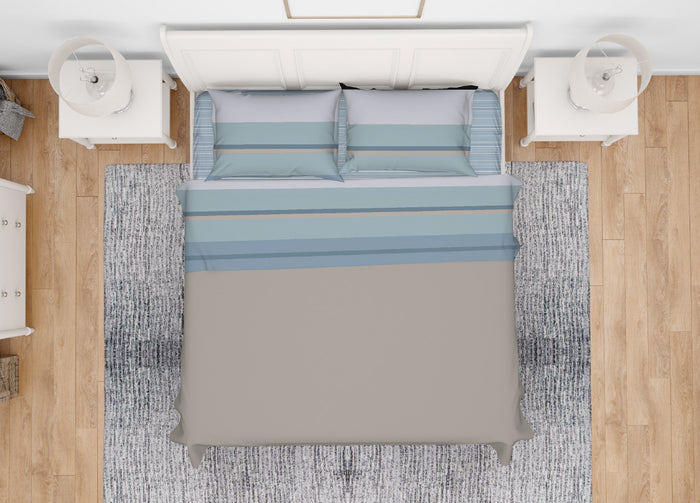 Completo Lenzuola Letto In 100% Cotone Made Italy Disegno Scia - Singolo - Azzurro