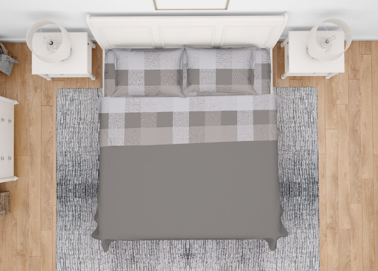 Completo Lenzuola In 100% Cotone Made Italy Disegno Scotland - Piazza E Mezza - Beige