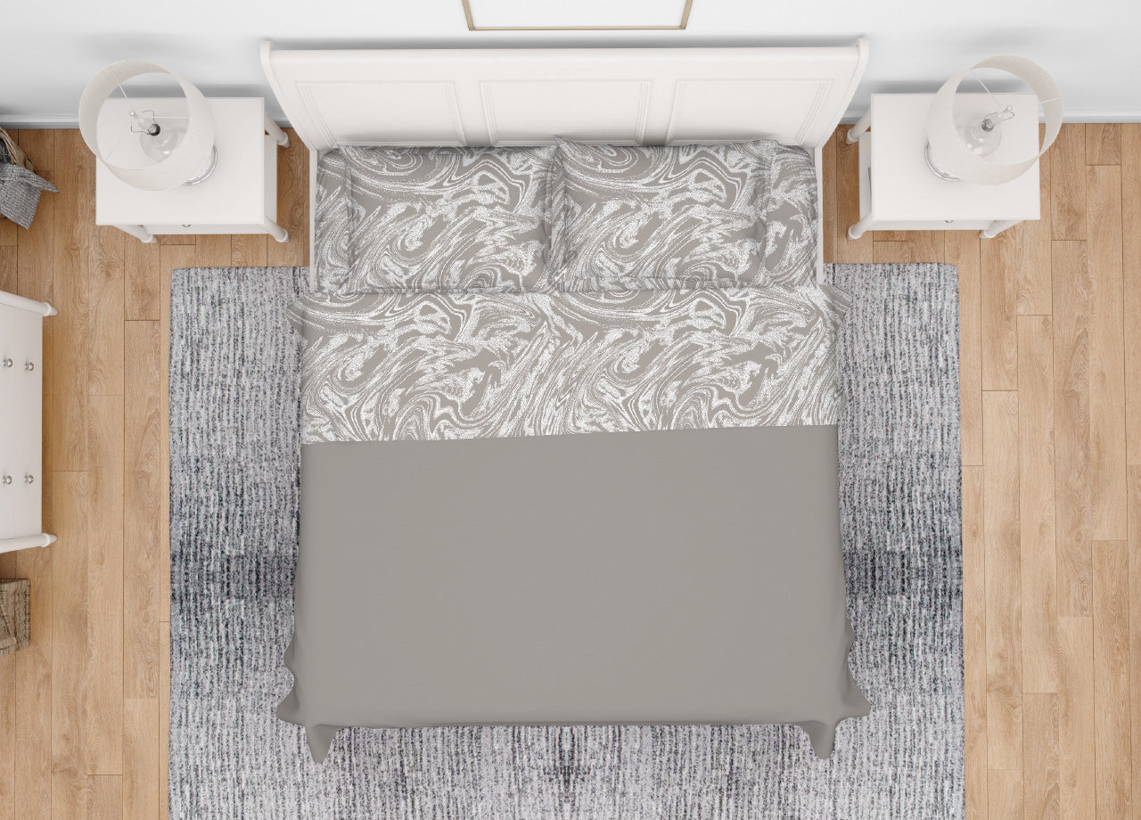 Completo Lenzuola Letto In 100% Cotone Made Italy Disegno Splash - Piazza E Mezza - Beige