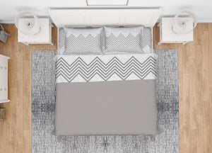 Completo Lenzuola Letto In 100% Cotone Made Italy Disegno Zig Zag - Singolo - Beige