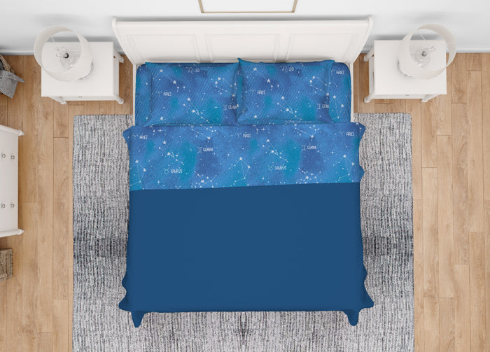 Completo Lenzuola Letto In 100% Cotone Made Italy Disegno Zodiaco 25GI - Maxi - Zodiaco 25GI